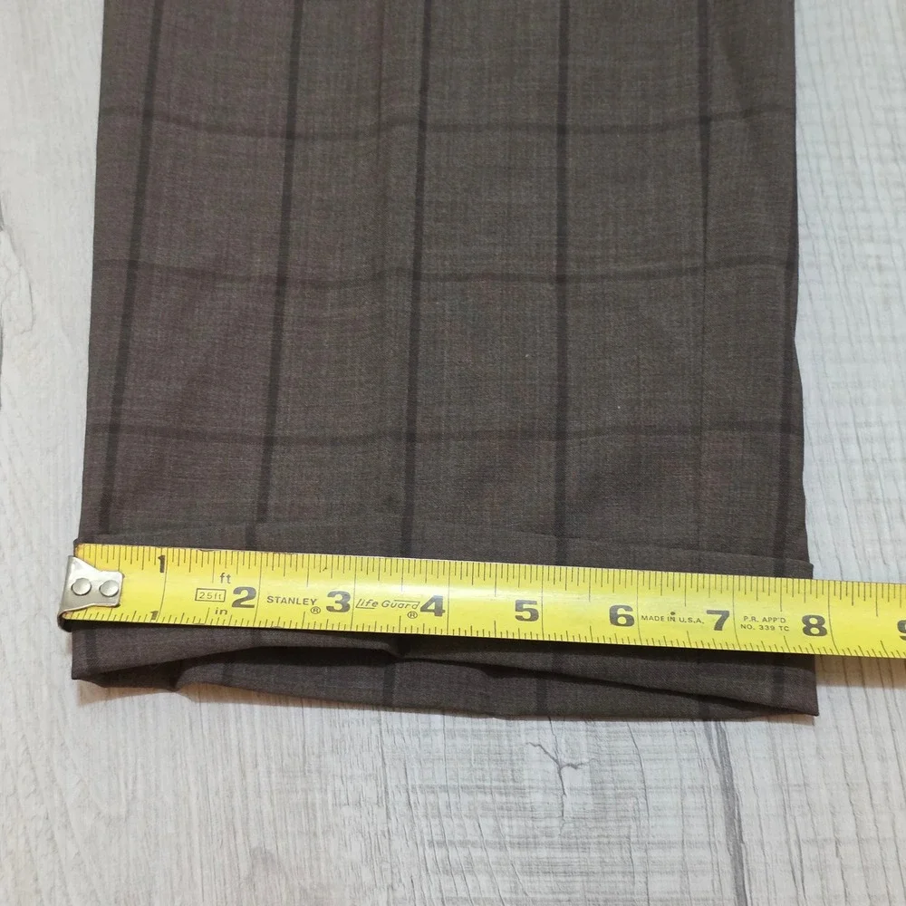 Paul Fredrick Men's Brown Windowpane Plaid 100% Wool Tailored Fit Dress Pants 34